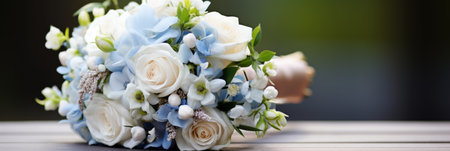 Beautiful fresh bouquet of flowers for the bride close up, bannerの素材