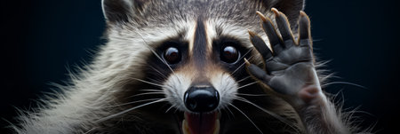 Cute funny prankster raccoon close-up, bannerの素材