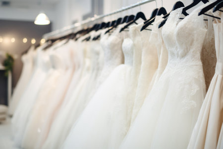 Various wedding dresses in the wedding salon, preparation for the weddingの素材