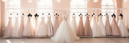 Various wedding dresses in the wedding salon, preparation for the weddingの素材