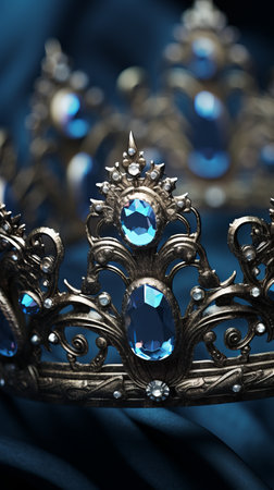 Golden crown close-up with multi-colored gemsの素材