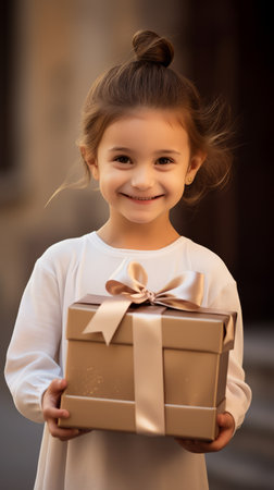 Baby girl holding a gift boxの素材