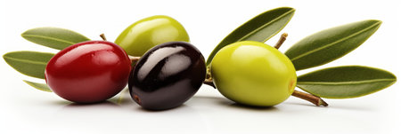 Fresh olives with leaves close-upの素材