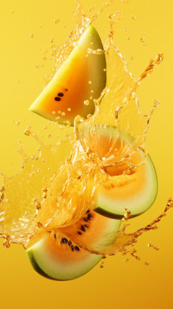 Melon in splashes of waterの素材
