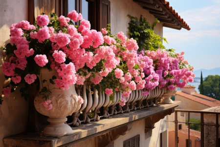 Beautiful balcony or terrace decorated flowersの素材
