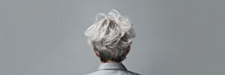 Rear view of a girl with short haircut gray hairの素材