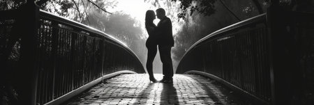 Girl with a guy on a bridge on a romantic dateの素材