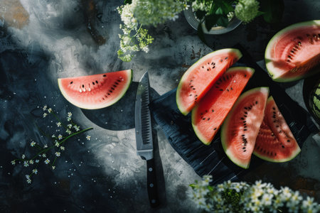 Fresh juicy watermelon cut into piecesの素材