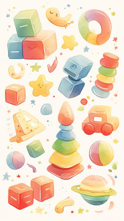Watercolor illustration of children's toysの素材