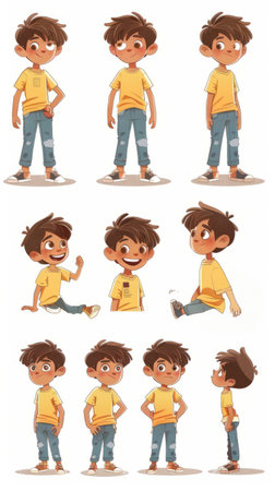 Character illustration of a young boy in different posesの素材