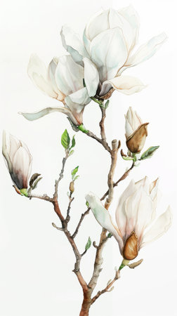Watercolor illustration of a branch of a blooming Magnoliaの素材