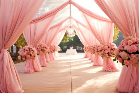 Wedding pink tent for a summer wedding celebration in natureの素材