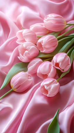In a harmonious display, fresh pink tulips create a feminine and vibrant bouquet, capturing the essence of luxury and peace, for a special occasion like Valentine's Dayの素材