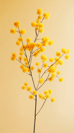 Majestic mimosa tree in peak bloom, adorned with abundant clusters of golden yellow flowers, radiating elegance and beauty in a serene natural settingの素材