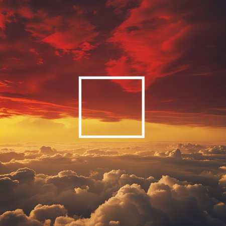 Frame on a background of the sunset above the clouds. Copy space.の素材