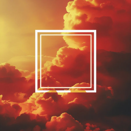Sunset background with frame. Sunset sky with clouds. Vector illustration.の素材