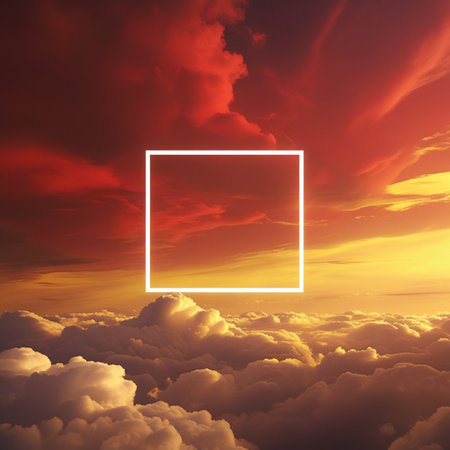 White square frame on a background of a beautiful sunset above the cloudsの素材