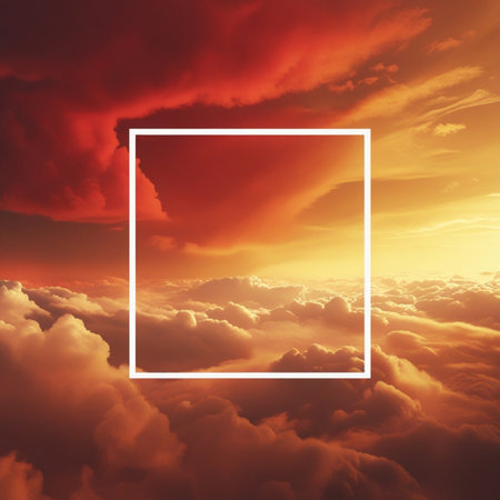 Sunset sky with clouds and frame. Nature background. Copy space.の素材
