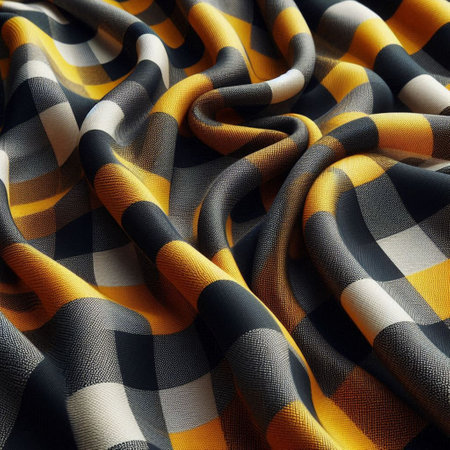 Texture, background, pattern. The fabric is checkered yellow and black. Checkered pattern
