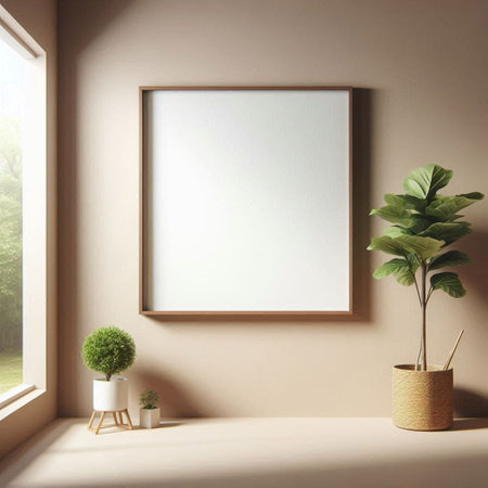 Mock up poster frame in interior background. 3d render illustration