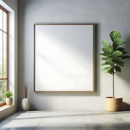 Mock up poster frame in interior background, 3D render illustration