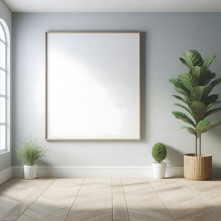 Interior of modern living room with empty poster, 3d render