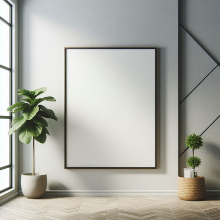 Interior of modern living room with white walls, tiled floor, wooden floor and vertical mock up...