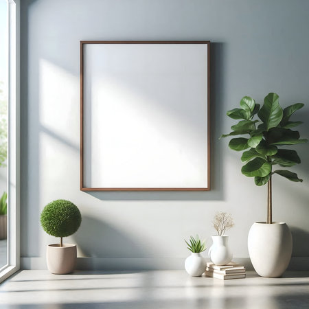 Mock up poster frame in interior background, 3D render illustration