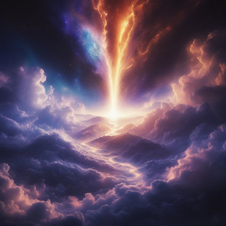 Fiery explosion in the sky. 3D illustration. Computer generated image.