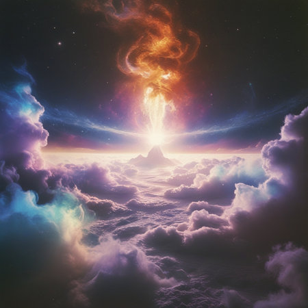 3d illustration of a stormy sky with clouds and a sun