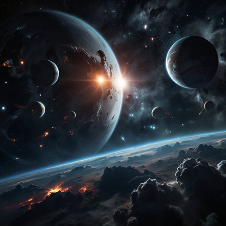 View of the planet Earth from space during a sunrise 3D rendering