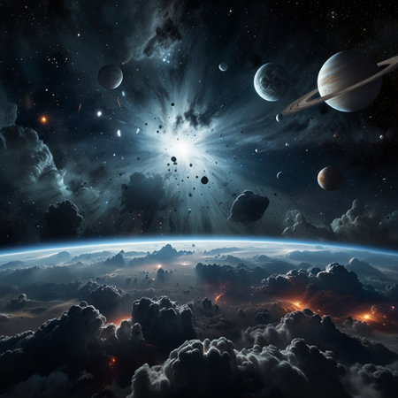 View of the planet Earth from space during a sunrise. Elements of this image furnished by NASA