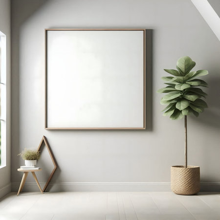 Mock up poster frame in interior background, 3D render illustration