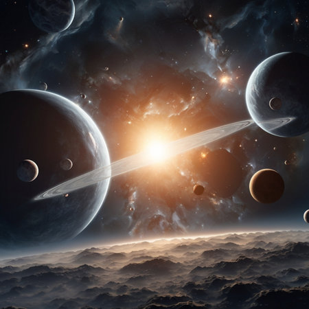 Planets and galaxies in space. Elements of this image furnished by NASA