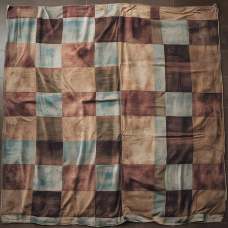 Checkered tablecloth on a brown background. Vintage style.