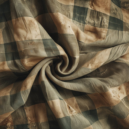 Texture, background, pattern. The fabric is checkered brown and beige.