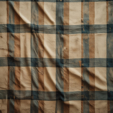 Old brown checkered fabric as a background. Close up.