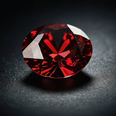 Red sapphire on a black background close-up macro photo