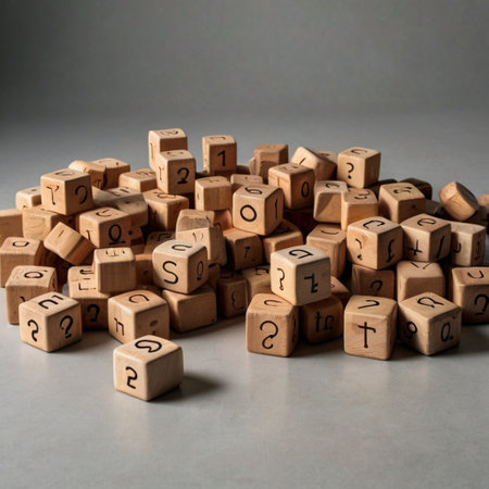 Wooden cubes with question marks on a gray background. The concept of solving problems.