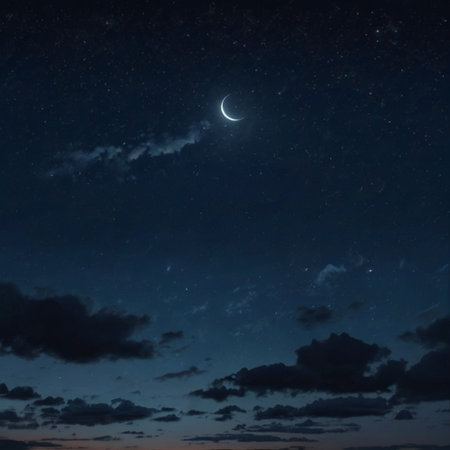 The moon in the night sky. Night sky with stars and clouds.の写真素材