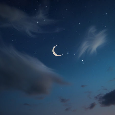 Night sky with stars and a crescent moon in the night skyの写真素材