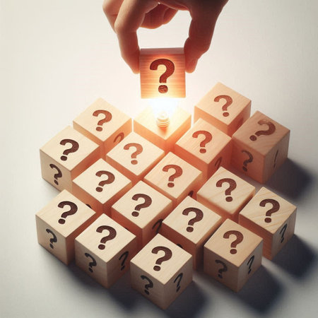 Wooden cubes with question mark on white background. Concept of searching for solution