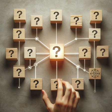 Question marks and human hand on wooden cubes. FAQ and help concept