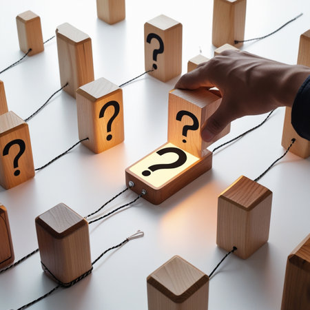 Businessman hand choosing wooden cube with question mark. Business and solution concept.の写真素材