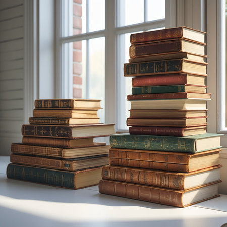Pile of old books on the windowsill. 3d renderの写真素材
