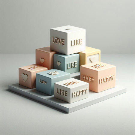 3d illustration of colorful cubes with the words I LOVE YOU and I LOVE YOUの写真素材