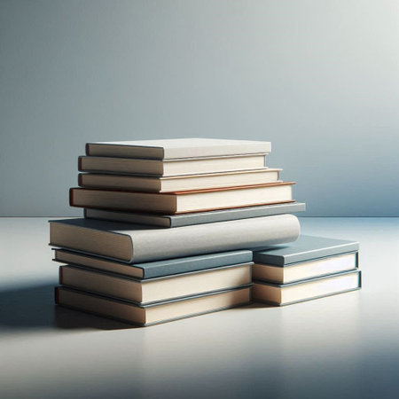 Stack of books on gray background. Education concept. 3D Rendering