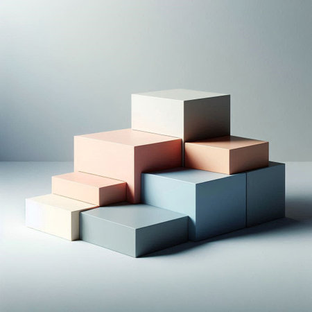 Abstract scene of geometric shapes on a gray background. 3d render