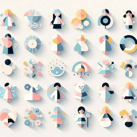 Set of colorful people icons on white paper background. Vector illustration.の写真素材