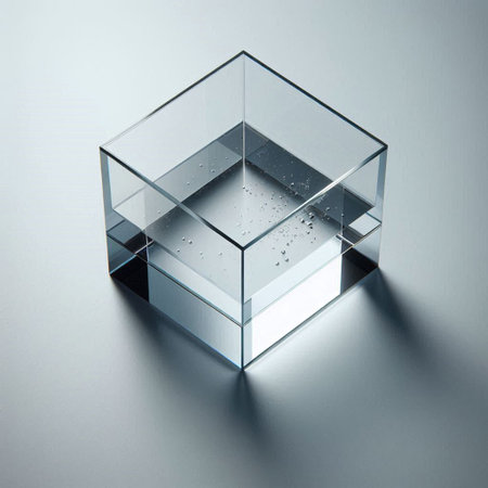Transparent glass cube on a gray background. 3d illustration.